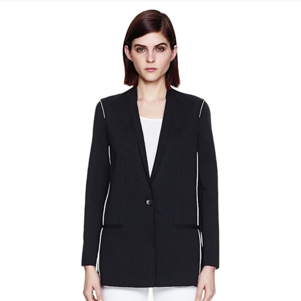 HELMUT LANG | US2 Raw Hem Blazer Jacket |  black with white piping